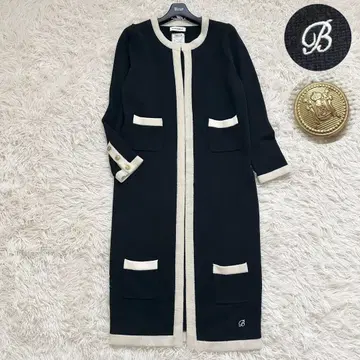 매디슨 블루 캐시미어 혼방 바이컬러 롱 니트 가디건 골드 버튼 XS