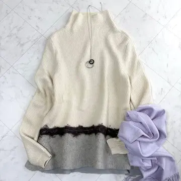 [ 에포카 ] 페플럼 니트 튜닉 하이넥 모헤어 알파카 이소재 화이트