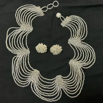 [ designsix ] 실버 비즈 목걸이 귀걸이 세트