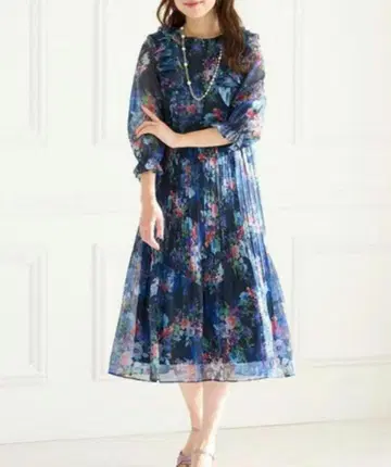 로즈 티아라 플라워 원피스 다크 블루