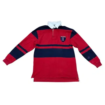 남성용 타미힐피거 피케 셔츠 긴팔 스트라이프 로고 빨간색 네이비 컬러 M