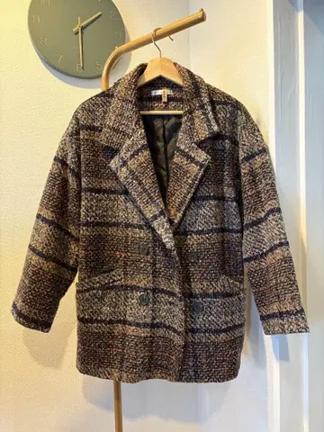 클리닝 완료 체크 무늬 더블 브레스트 코트