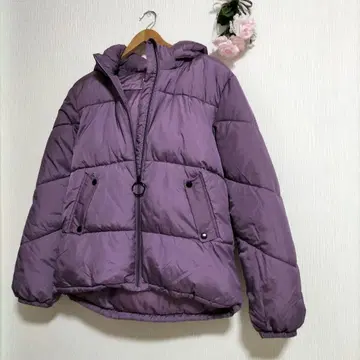 퍼플 후드 부착 다운 자켓
