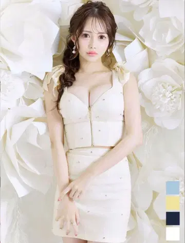 Jewels 리본 숄더 비쥬 셋업 드레스 S