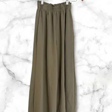 카키 바지 와이드 팬츠 허리밴딩 심플 무지 얇은 소재 S