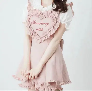 하트 에이프런 셋업 핑크