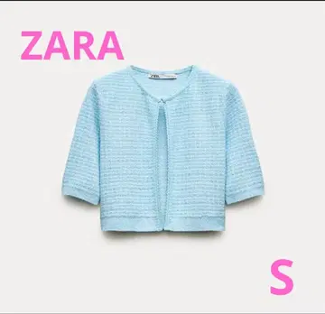 [ ZARA ] 크롭 니트 가디건 라이트 블루 S 사이즈