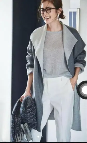 PLST 울 실크 혼방 노카라 가운 코트