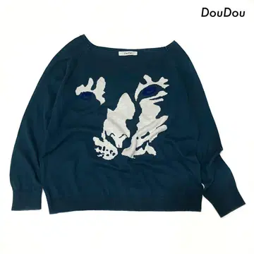 DouDou 도두 긴팔 니트 얼굴 패턴 얇은 소재 다크 그린
