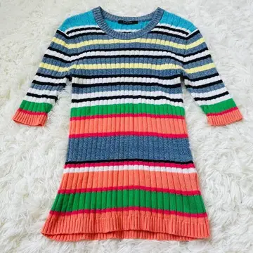 맥피 컬러풀 보더 리브 티셔츠