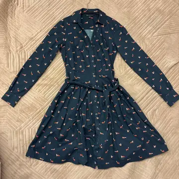 브룩스브라더스 네이비 여우 프린트 셔츠 원피스