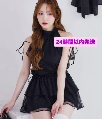 NICE CLAUP 암슬릿 백리본 미니 원피스 블랙 원피스