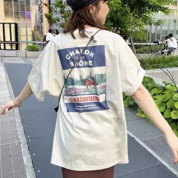 DISCOAT 수베니어 모듬 백 프린트 T셔츠 네이비