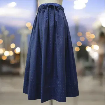 갸레고 데스포르 프랑스 도트 무늬 코튼 플레어 스커트 네이비 블루