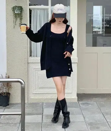 [2세트] 가디건 니트 타이 미니 원피스