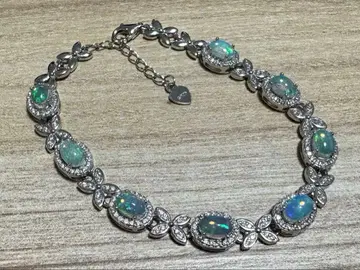 실버 925 오팔 꽃 모티브 팔찌