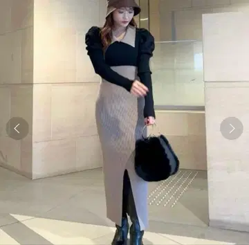 rienda 바이컬러 첼시 컬러 롱 슬리브 니트 원피스