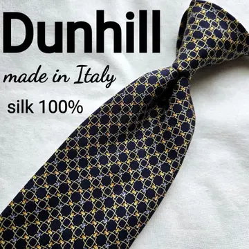 새상품급 dunhill 넥타이 네이비 골드 실크 100% 이탈리아제