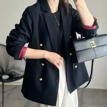 엠마 테일러 네이비 골드 버튼 더블 브레스트 테일러드 자켓 36 안감