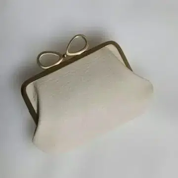 모녀 가마구치 지갑 (12cm) 베이지 가죽 리본 금구 앤틱 골드