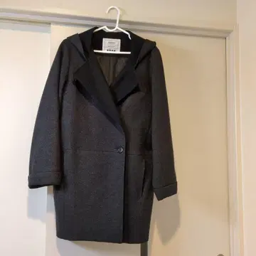 PLST 후드 부착 그레이 울 코트