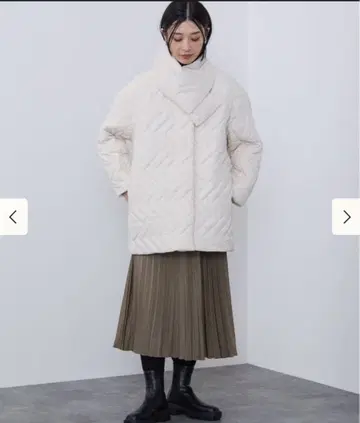 빔즈하트 머플러 포함 퀼팅 미들 코트