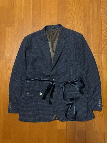 HAGGER 네이비 계열 체크 더블 브레스트 자켓