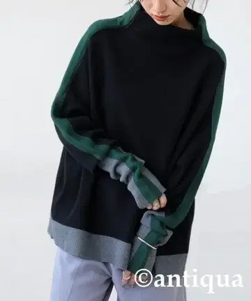 안티쿠아 더블 자카드 배색 니트 블랙