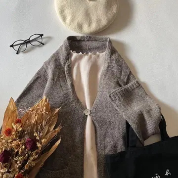 b1558* 프릿 알파카울린넨 후드 부착 니트 가디건