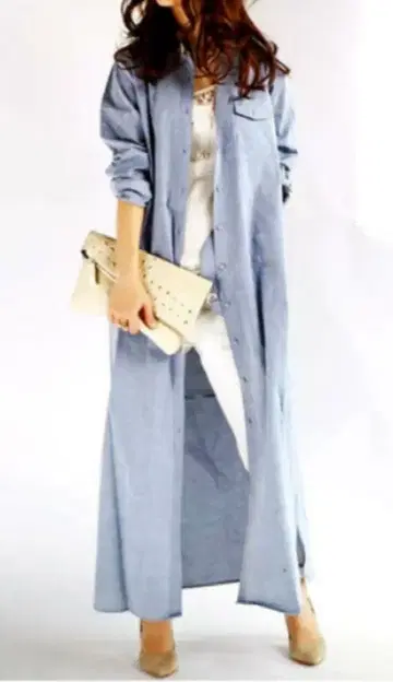 안티카 옷깃 체크 무늬 롱 셔츠 롱 가디건 단종품