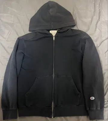 Champion 블랙 풀 집업 후드티 L