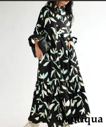 안티카 꽃무늬 셔츠 원피스 블랙 큰 키