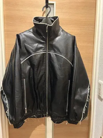 인조 가죽 프라임 오버 집업 블루종