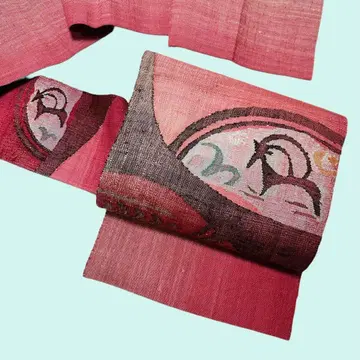 내추럴 나고야 오비 핑크색 긴 길이 순수 실크