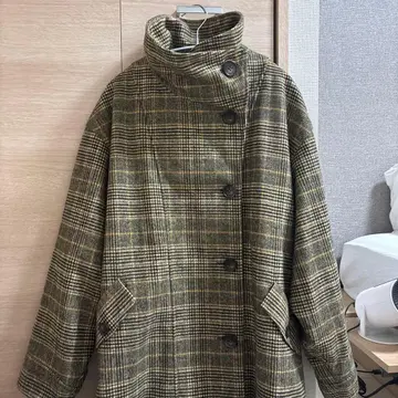 MOUSSY 체크 무늬 2Way 코트 울 혼방 아우터 글렌체크