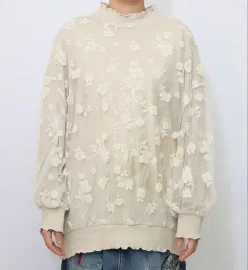 이즈스칼라 553202: 꽃다발 패턴 호일 프린트 튤 레이어드 풀오버