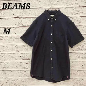 빔즈 [ M ] 반팔 셔츠 버튼 다운 코튼 네이비 일본제 원단