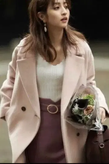 프로포션 드레싱 고급 화려한 핑크 테일러드 롱 코트 M