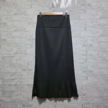 [크리스탈] 리브 니트 타이트 롱 스커트 S 스캘럽 프릴