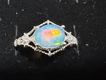 오팔 장식 실버 반지