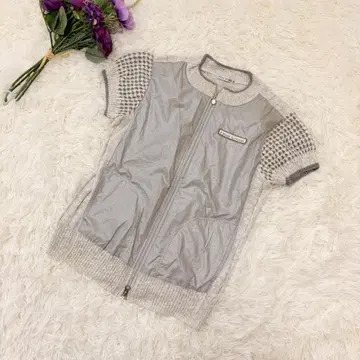 Heal Creek 반팔 블루종 니트 절개 이소재 스포티 깔끔