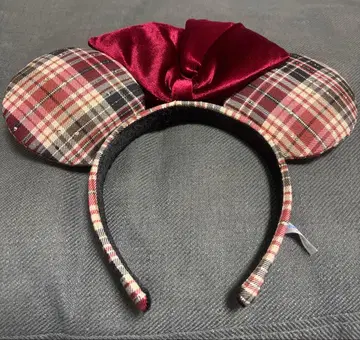 미니 마우스 귀 머리띠 체크 무늬