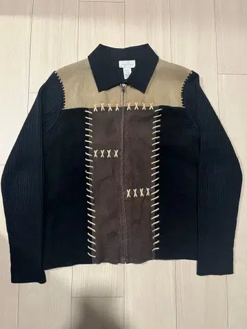 Studio Works 스웨이드 블루종 니트 절개 유로