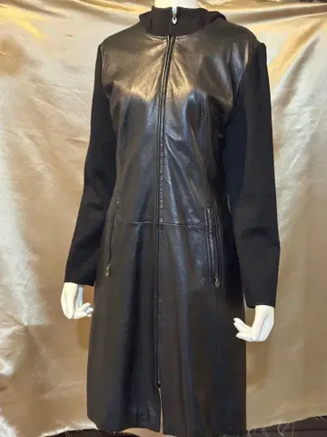 가죽 울 콤비 롱 코트 블랙 코트 TRUSSARDI