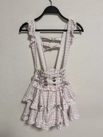 LIZLISA 사다리 리본 깅엄 체크 티어드 치마바지