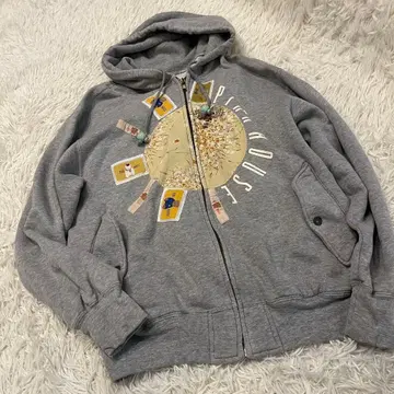 레어 PINK HOUSE 와펜 곰 꽃무늬 디자인 후드티 그레이