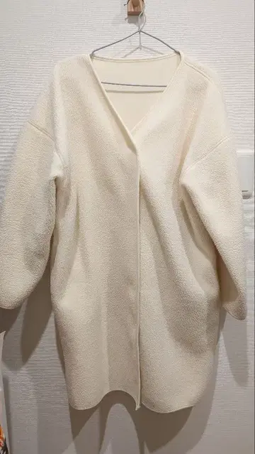 아이보리 플리스 롱 코트 M