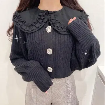 evelyn 에블린 비쥬 버튼 가디건 블랙