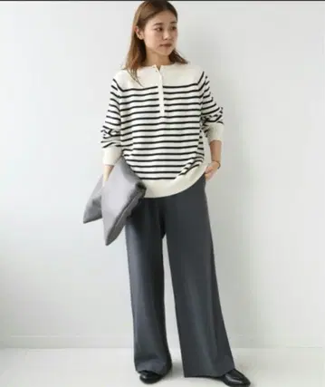 [ relume ] 새상품급 코튼 패널 보더 니트 풀오버