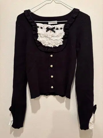 Liz Lisa 블랙 프릴 니트 가디건